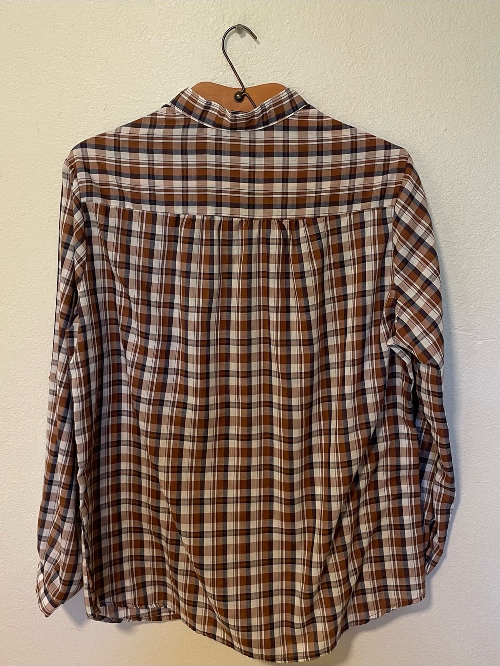 Vintage 70s/80s Copy-Cats Plaid Mandarin Collar Henley Blouse - Picture 2 of 6